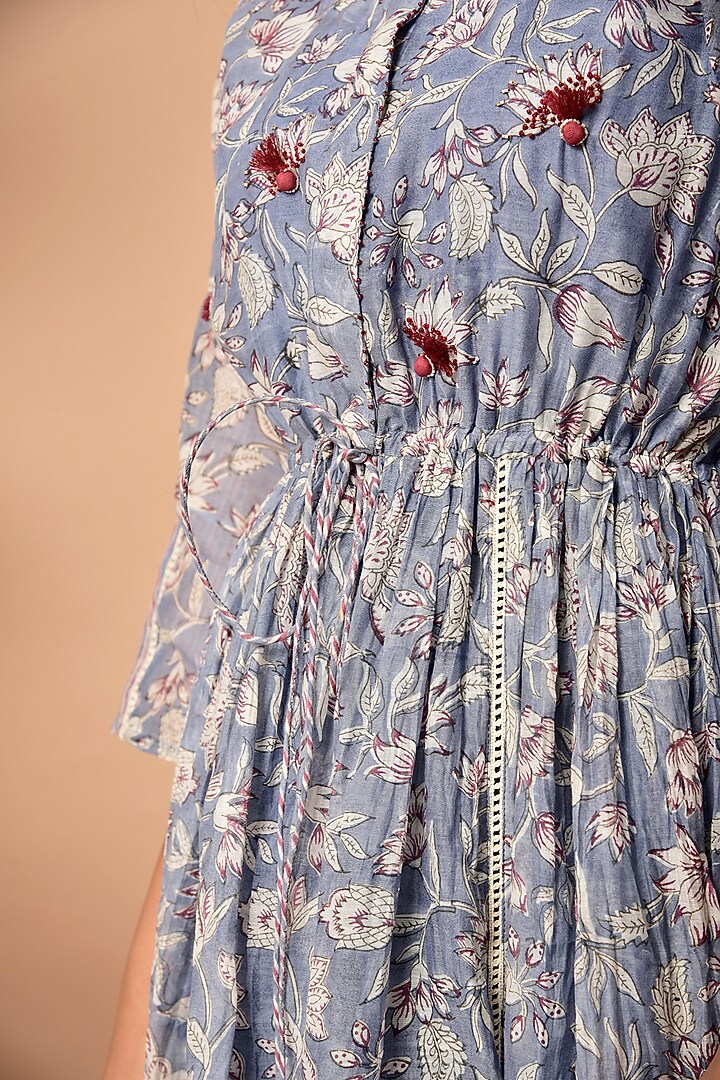 Wine Blue Block Printed Summer Dress by Kaarah By Kaavya at Pernia's Pop Up Shop