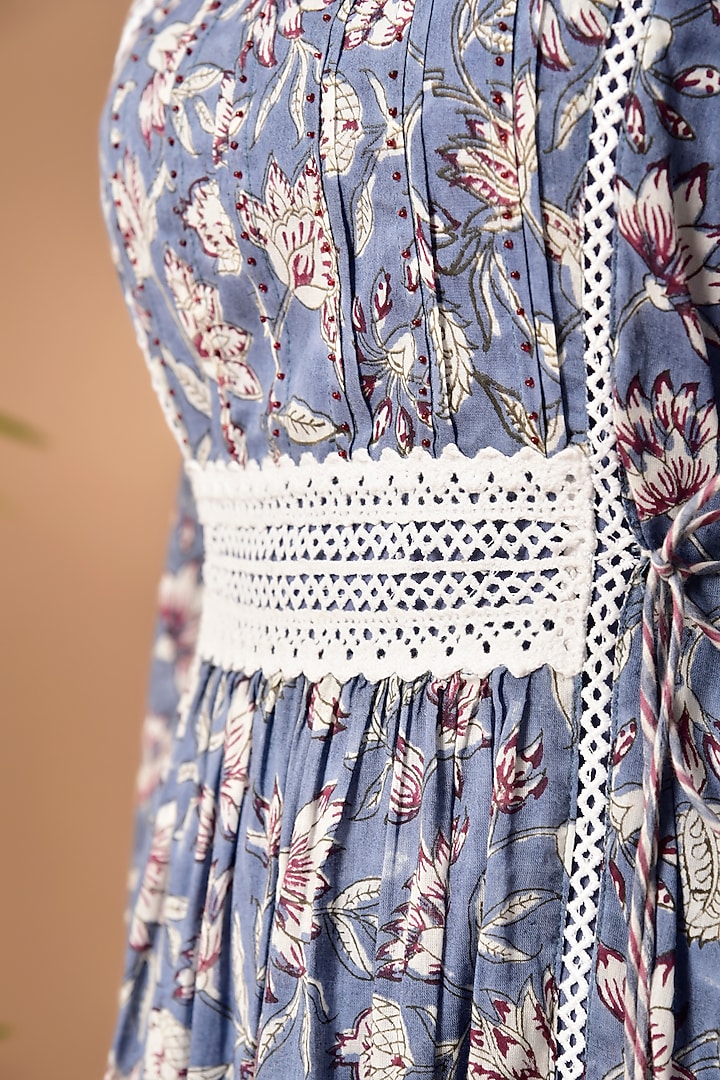 Blue Block Printed Summer Dress by Kaarah By Kaavya at Pernia's Pop Up Shop