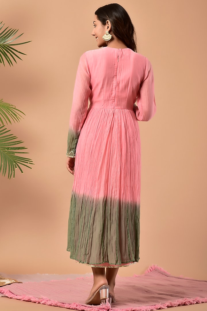 Pink Chanderi Shaded Midi Dress by Kaarah By Kaavya at Pernia's Pop Up Shop