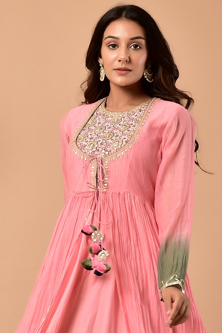 Pink Chanderi Shaded Midi Dress by Kaarah By Kaavya at Pernia's Pop Up Shop