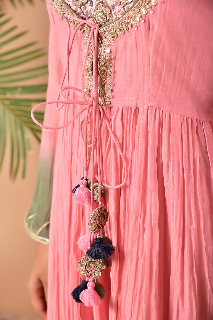 Pink Chanderi Shaded Midi Dress by Kaarah By Kaavya at Pernia's Pop Up Shop
