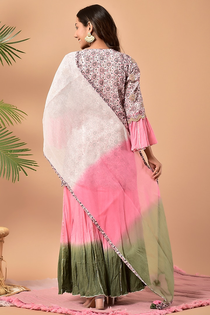 Pink Kota Doria Shaded Sharara Set by Kaarah By Kaavya at Pernia's Pop Up Shop