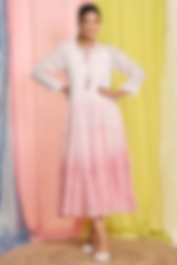 Pink Chanderi Tiered Summer Dress by Kaarah By Kaavya at Pernia's Pop Up Shop