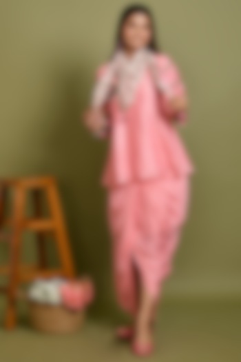 Pink Chanderi Muslin Skirt Set by Kaarah By Kaavya