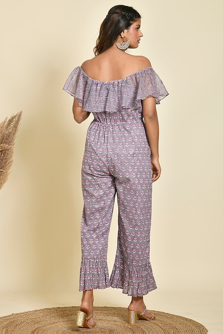 Purple Kota Doriya Printed Jumpsuit by Kaarah By Kaavya at Pernia's Pop Up Shop