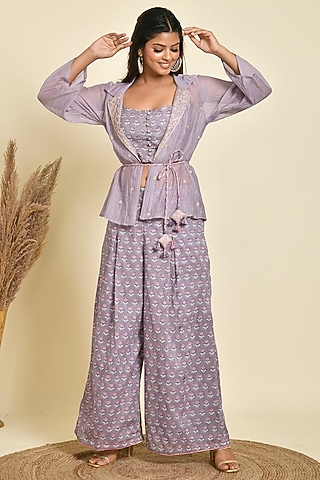 Purple Chanderi Jacket Set by Kaarah By Kaavya