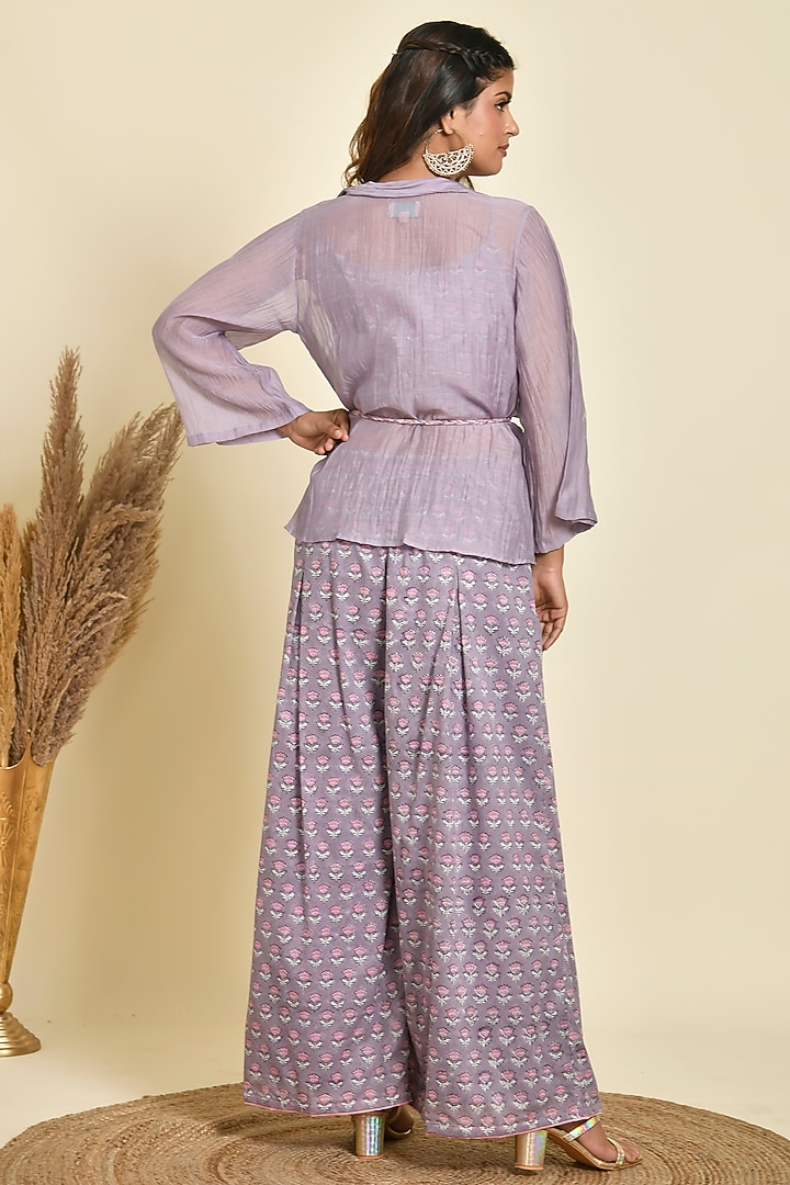 Purple Chanderi Jacket Set by Kaarah By Kaavya at Pernia's Pop Up Shop
