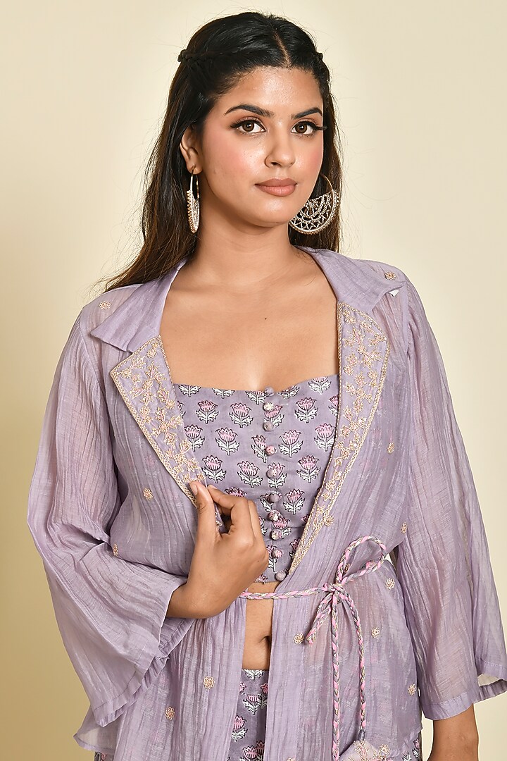 Purple Chanderi Jacket Set by Kaarah By Kaavya at Pernia's Pop Up Shop