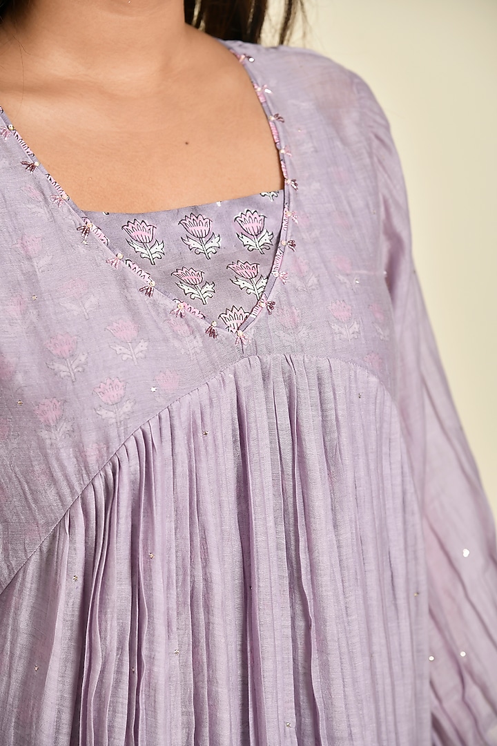 Purple Chanderi Printed Kurta by Kaarah By Kaavya at Pernia's Pop Up Shop
