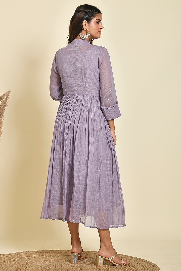 Purple Kota Doriya Printed Kurta Set by Kaarah By Kaavya at Pernia's Pop Up Shop