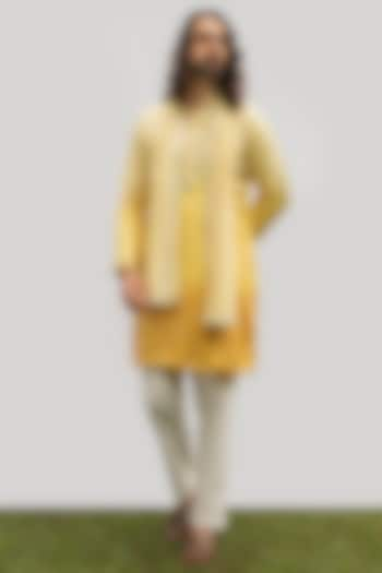 Yellow Ombre Bam Silk Kurta Set by KAKA CALCUTTA