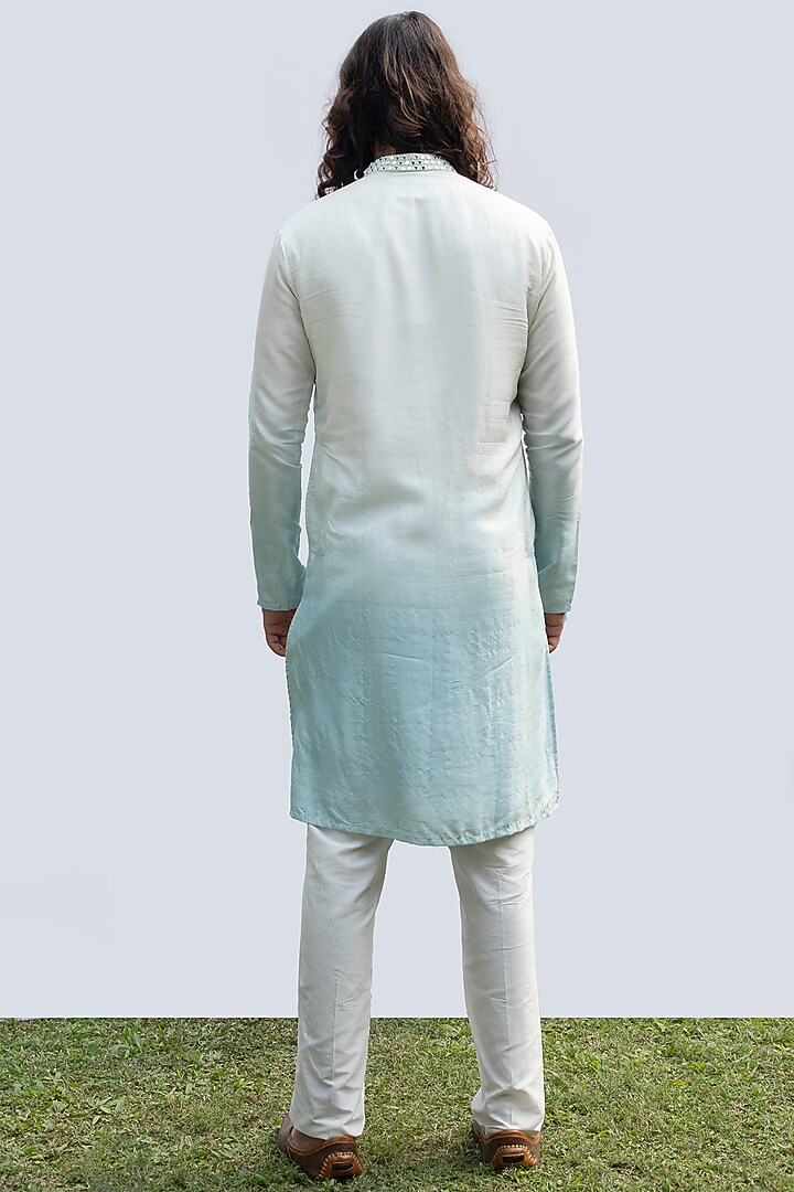 Ice Blue Ombre Bam Silk Kurta Set by KAKA CALCUTTA at Pernia's Pop Up Shop