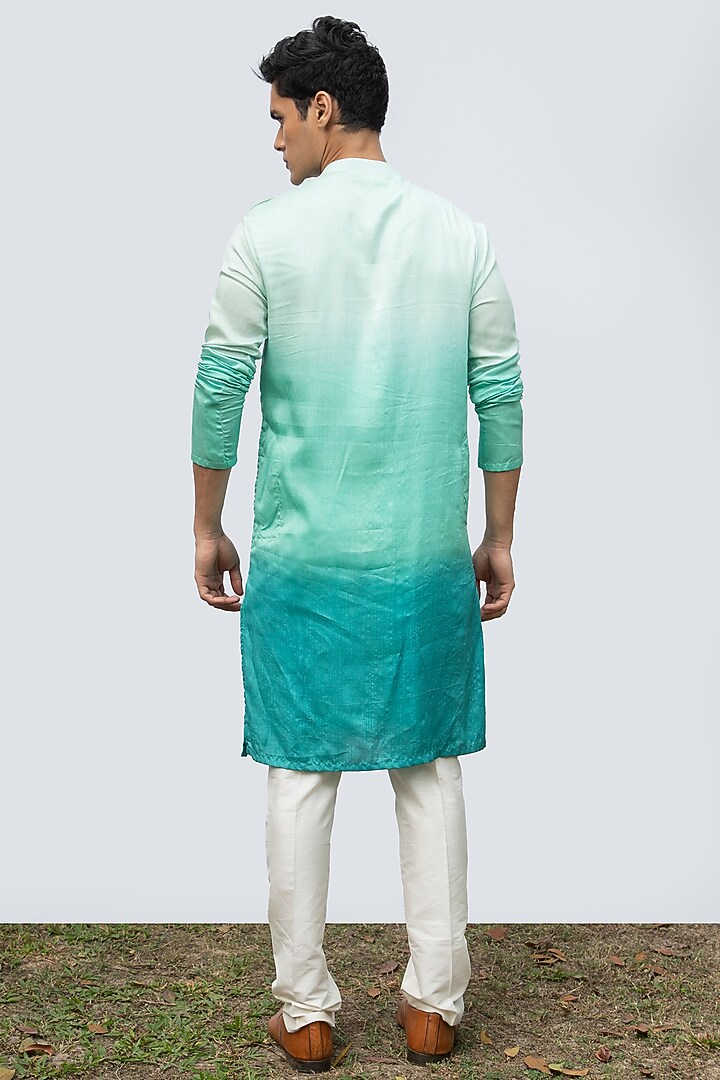 Aqua Bam Silk Ombre Kurta Set by KAKA CALCUTTA at Pernia's Pop Up Shop