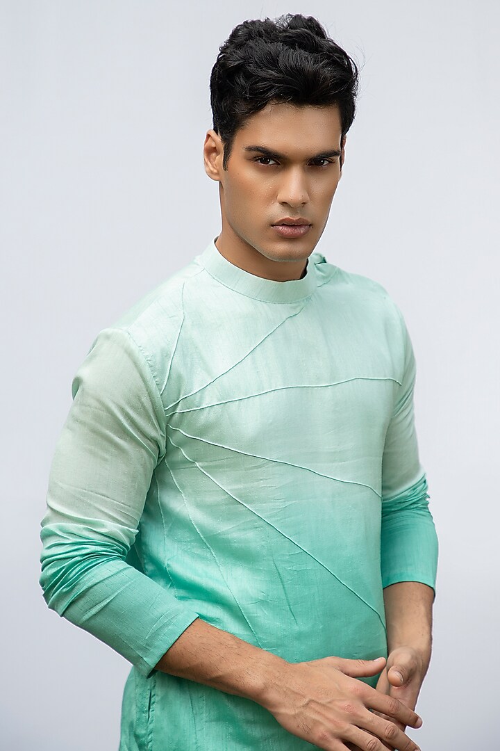 Aqua Bam Silk Ombre Kurta Set by KAKA CALCUTTA at Pernia's Pop Up Shop
