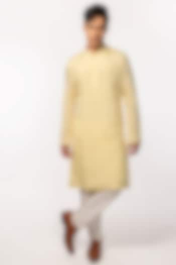 Yellow Silk Embroidered Kurta Set by KAKA CALCUTTA at Pernia's Pop Up Shop