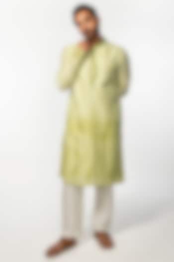 Green Silk Embroidered Kurta Set by KAKA CALCUTTA at Pernia's Pop Up Shop