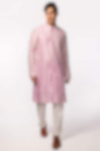 Lilac Silk Embroidered Kurta Set by KAKA CALCUTTA at Pernia's Pop Up Shop