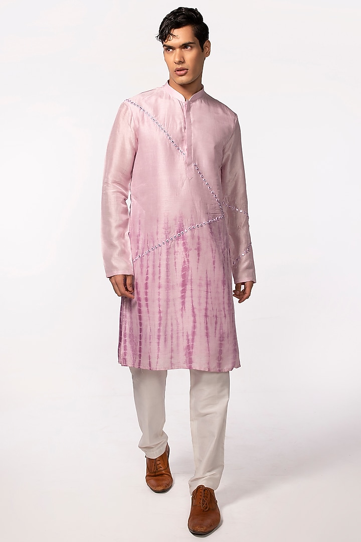 Lilac Silk Embroidered Kurta Set by KAKA CALCUTTA at Pernia's Pop Up Shop