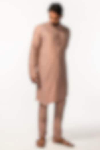 Onion Pink Silk Embroidered Kurta Set by KAKA CALCUTTA at Pernia's Pop Up Shop