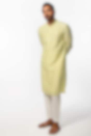 Mint Green Silk Embroidered Kurta Set by KAKA CALCUTTA at Pernia's Pop Up Shop