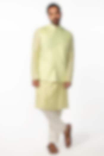 Mint Green Silk Embroidered Nehru Jacket Set by KAKA CALCUTTA at Pernia's Pop Up Shop