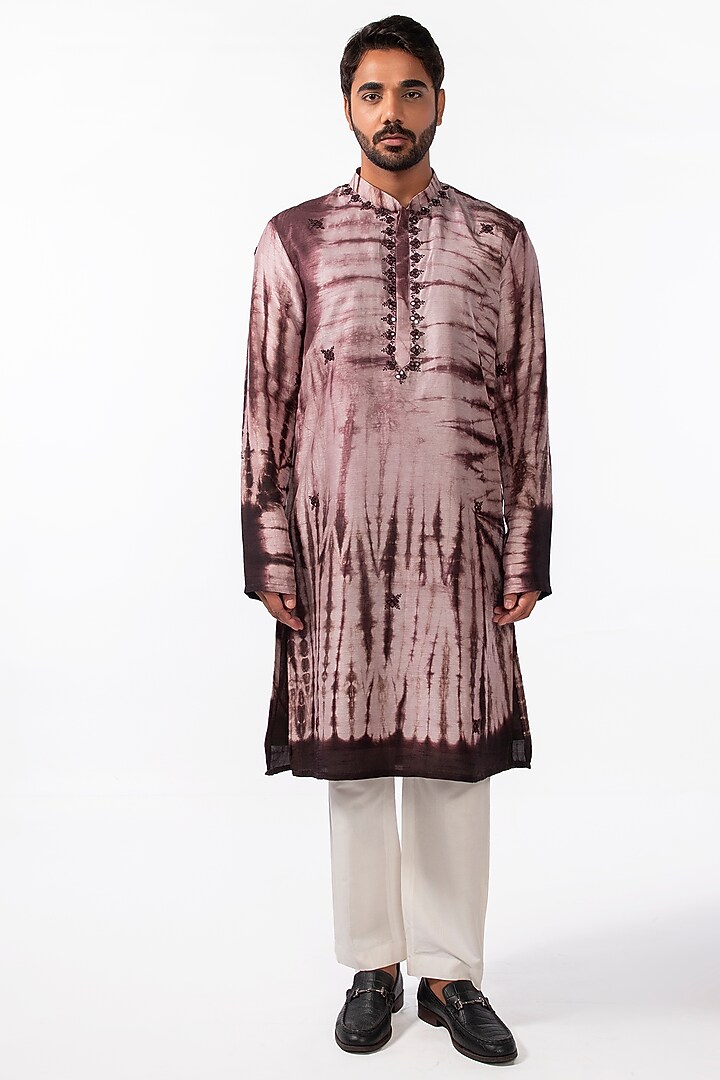 Brown Bam Silk Tie-Dye Kurta Set by KAKA CALCUTTA at Pernia's Pop Up Shop