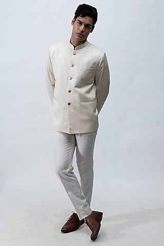 Ivory Embroidered Bandhgala Set by KAKA CALCUTTA