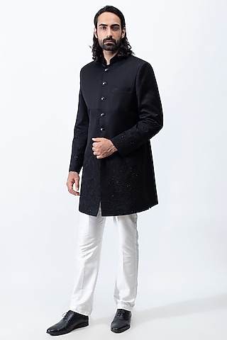 Black Suiting Bandhgala Set by KAKA CALCUTTA