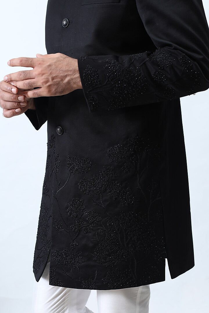 Black Suiting Wedding Bandhgala Set by KAKA CALCUTTA at Pernia's Pop Up Shop