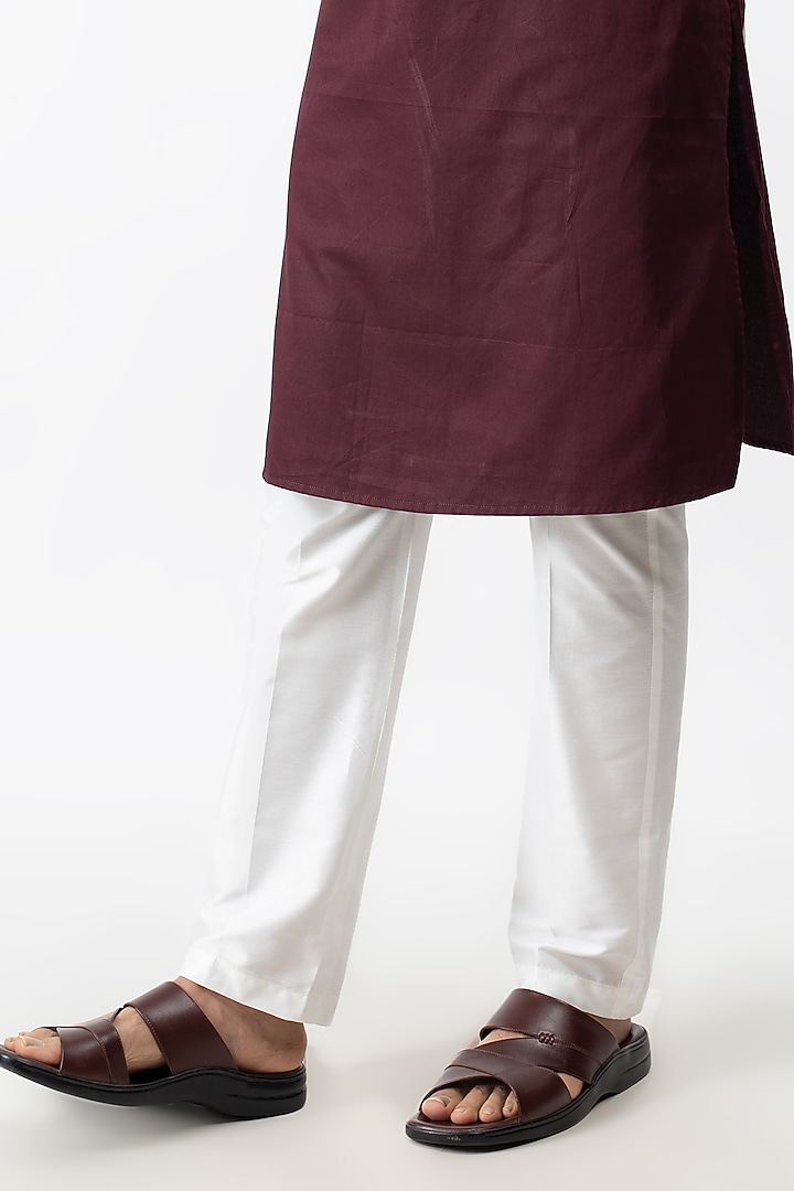 Wine Cotton Satin Kurta Set by KAKA CALCUTTA at Pernia's Pop Up Shop