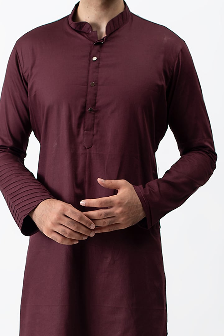 Wine Cotton Satin Kurta Set by KAKA CALCUTTA at Pernia's Pop Up Shop