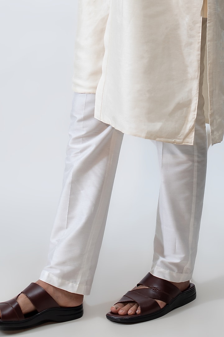 Ivory Embroidered High-Low Kurta Set by KAKA CALCUTTA at Pernia's Pop Up Shop
