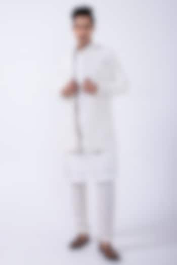 Ivory Suiting Hand Embroidered Open Achkan Jacket by KAKA CALCUTTA at Pernia's Pop Up Shop