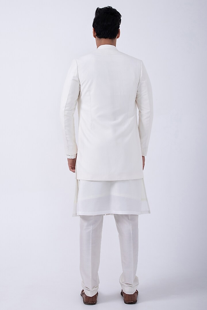 Ivory Suiting Hand Embroidered Open Achkan Jacket by KAKA CALCUTTA at Pernia's Pop Up Shop