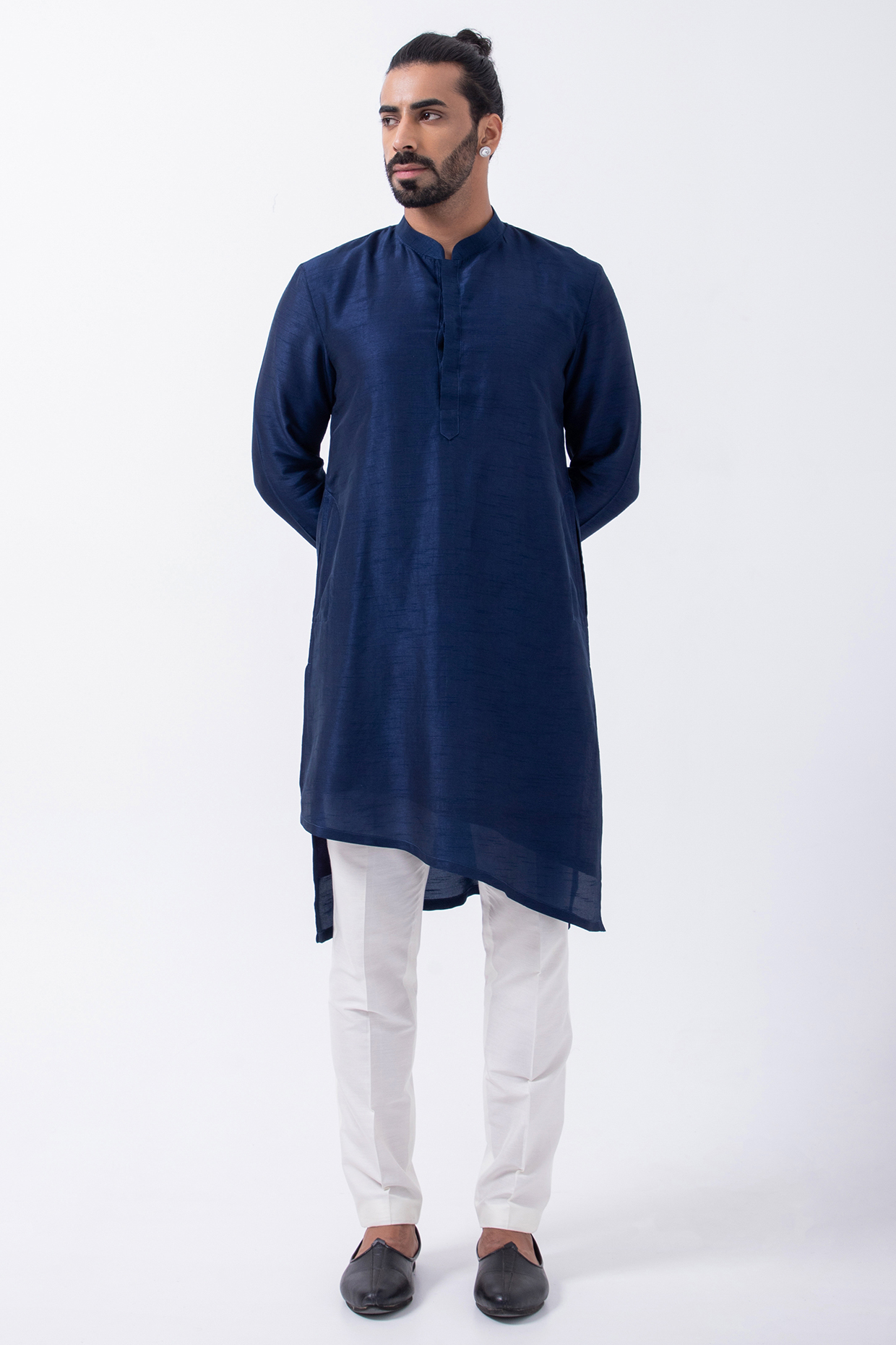 Navy Bam Silk Kurta Set by KAKA CALCUTTA at Pernia's Pop Up Shop