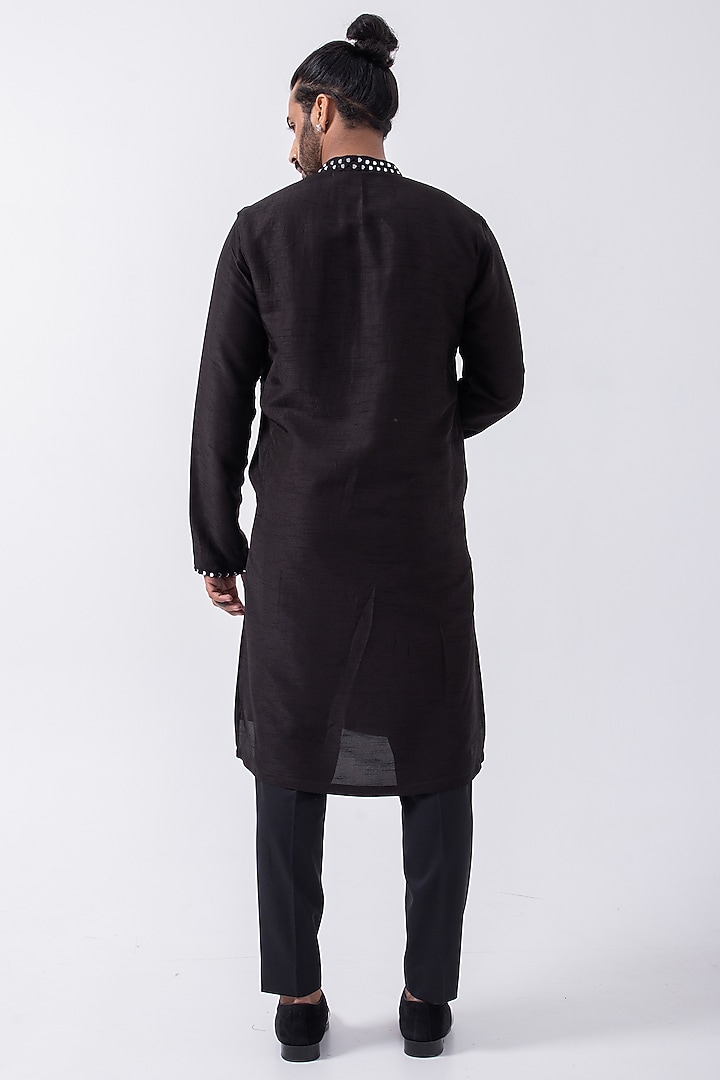 Black Bam Silk Mirror Embroidered Kurta Set by KAKA CALCUTTA at Pernia's Pop Up Shop