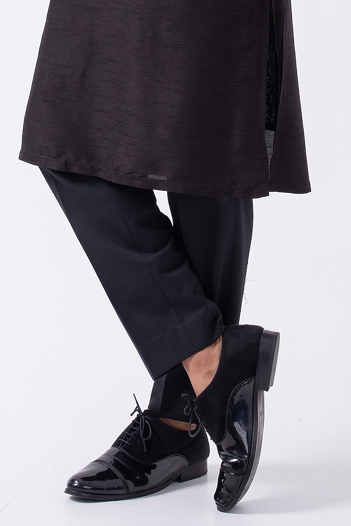 Black Bam Silk Mirror Embroidered Kurta Set by KAKA CALCUTTA at Pernia's Pop Up Shop