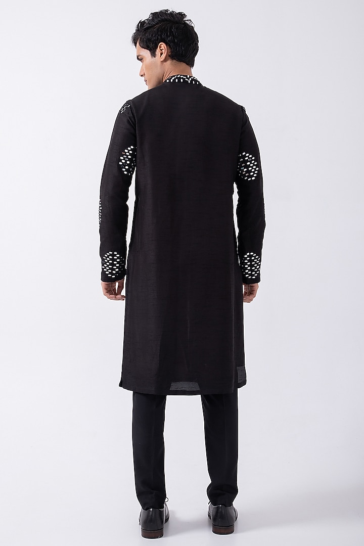 Black Bam Silk Mirror Embroidered Kurta Set by KAKA CALCUTTA at Pernia's Pop Up Shop