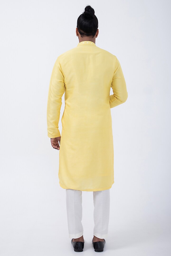 Yellow Bam Silk Mirror Embroidered Kurta Set by KAKA CALCUTTA at Pernia's Pop Up Shop