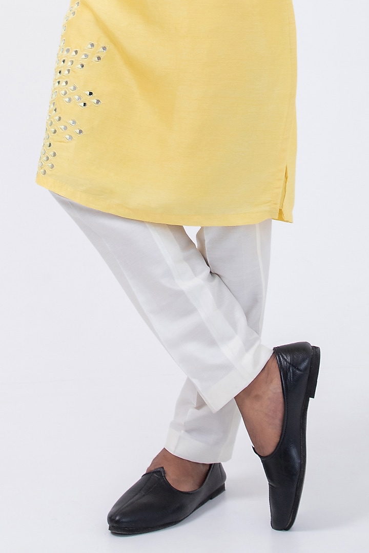 Yellow Bam Silk Mirror Embroidered Kurta Set by KAKA CALCUTTA at Pernia's Pop Up Shop