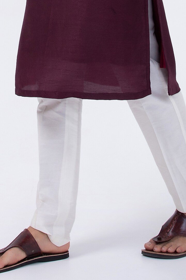 Wine Bam Silk Thread & Mirror Embroidered Kurta Set by KAKA CALCUTTA at Pernia's Pop Up Shop