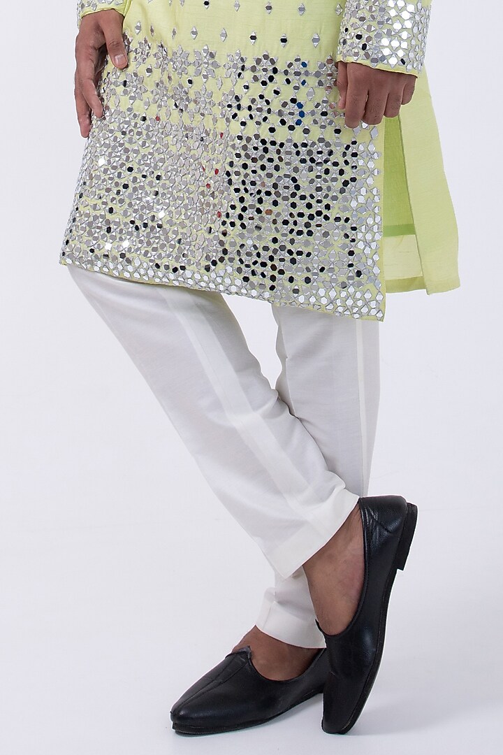 Mint Green Bam Silk Mirror Embroidered Kurta Set by KAKA CALCUTTA at Pernia's Pop Up Shop