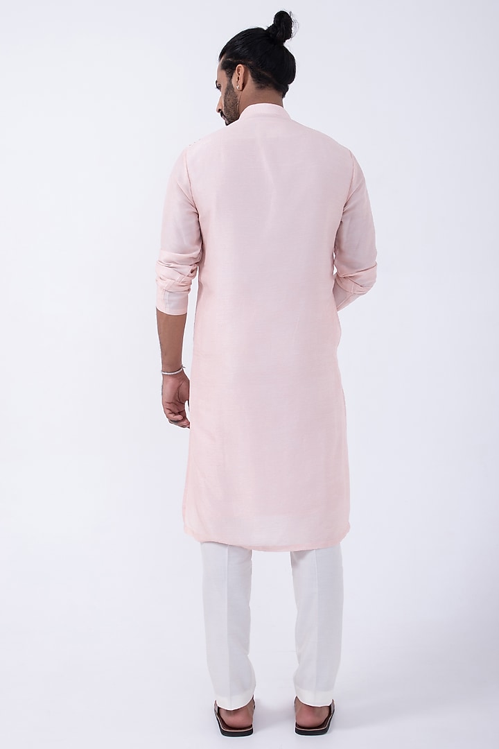 Pink Bam Silk Mirror Embroidered Kurta Set by KAKA CALCUTTA at Pernia's Pop Up Shop
