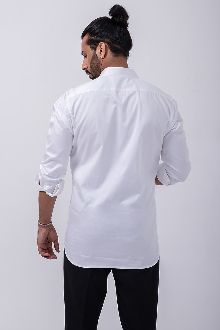 White Giza Cotton Lion Motif Hand Embroidered Party Wear Shirt by KAKA CALCUTTA at Pernia's Pop Up Shop