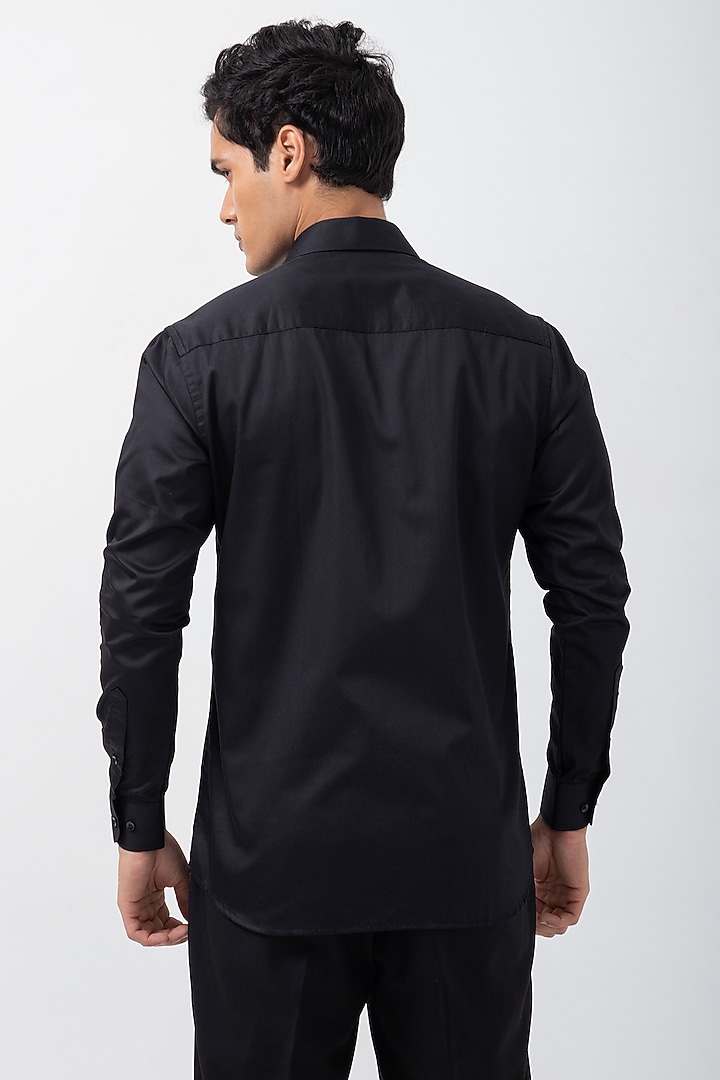 Black Giza Cotton Birds Motif Hand Embroidered Party Wear Shirt by KAKA CALCUTTA at Pernia's Pop Up Shop