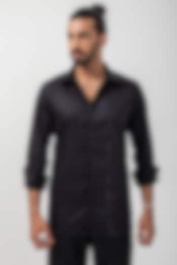 Black Giza Cotton Abstract Hand Embroidered Shirt by KAKA CALCUTTA