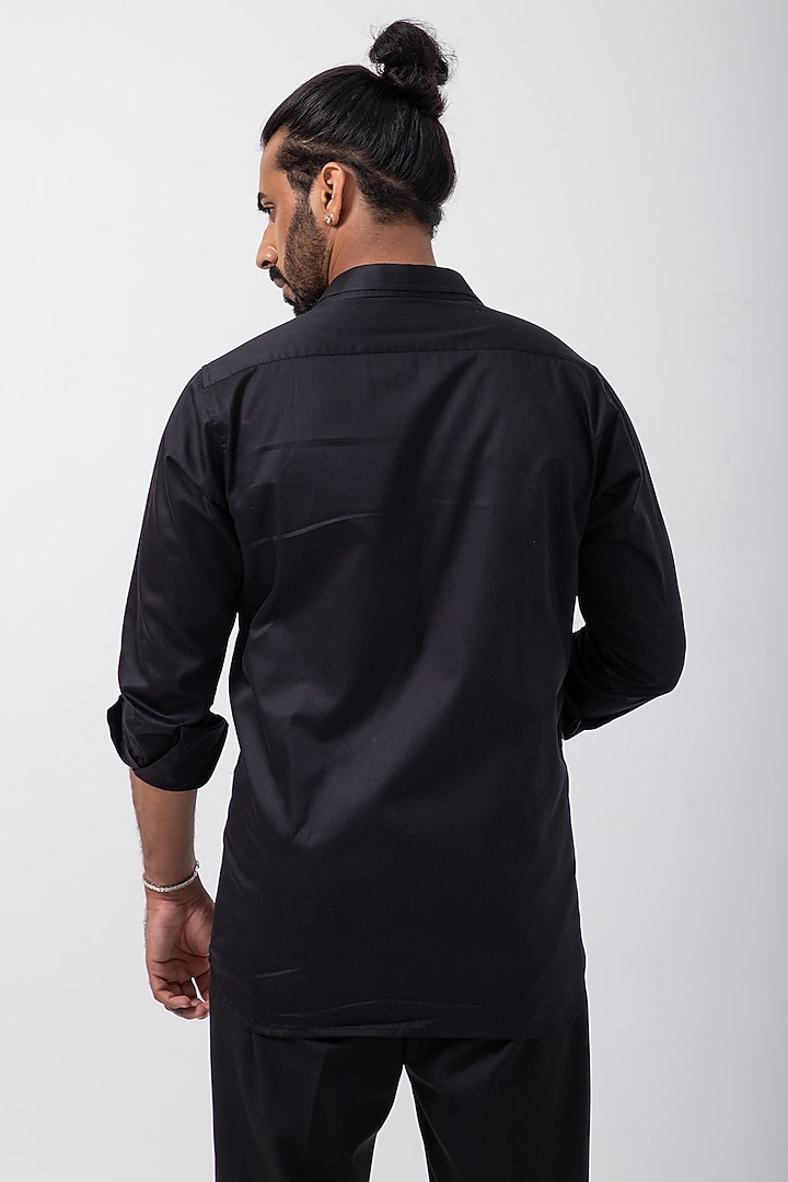 Black Giza Cotton Abstract Hand Embroidered Party Wear Shirt by KAKA CALCUTTA at Pernia's Pop Up Shop