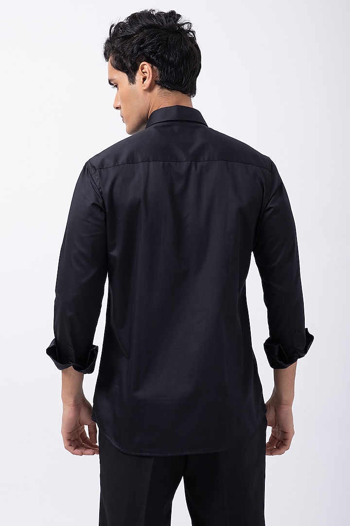 Black Giza Cotton Leopard Abstract Hand Embroidered Party Wear Shirt by KAKA CALCUTTA at Pernia's Pop Up Shop