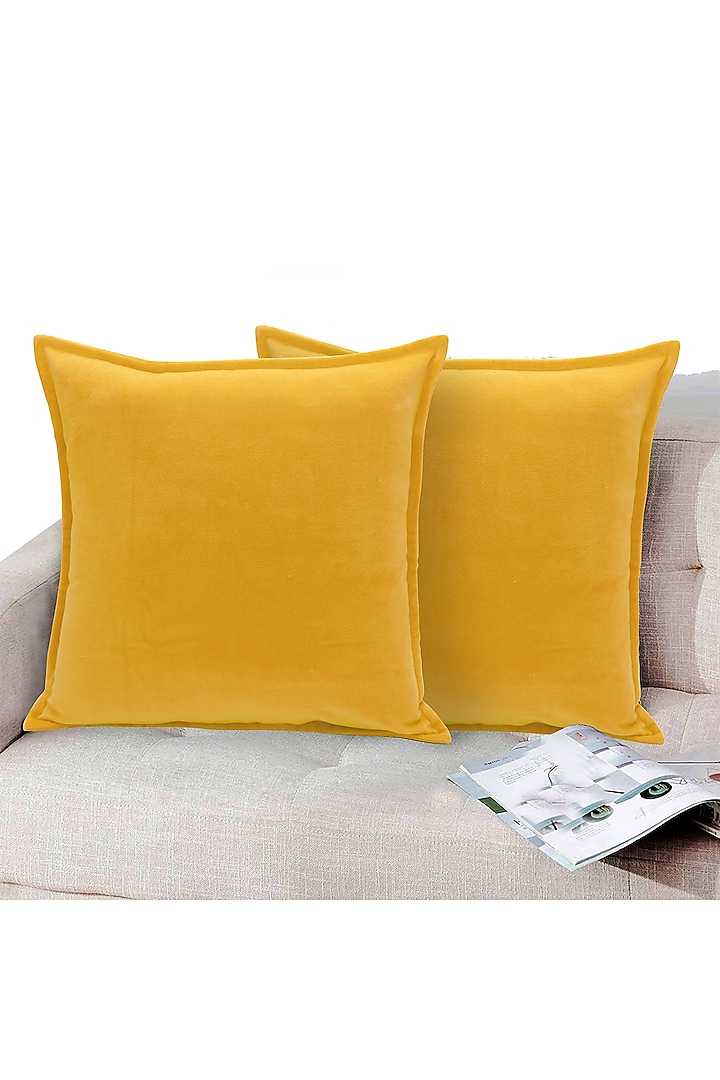 Yellow Soft Velvet Pillow Cover by Kalakari Home
