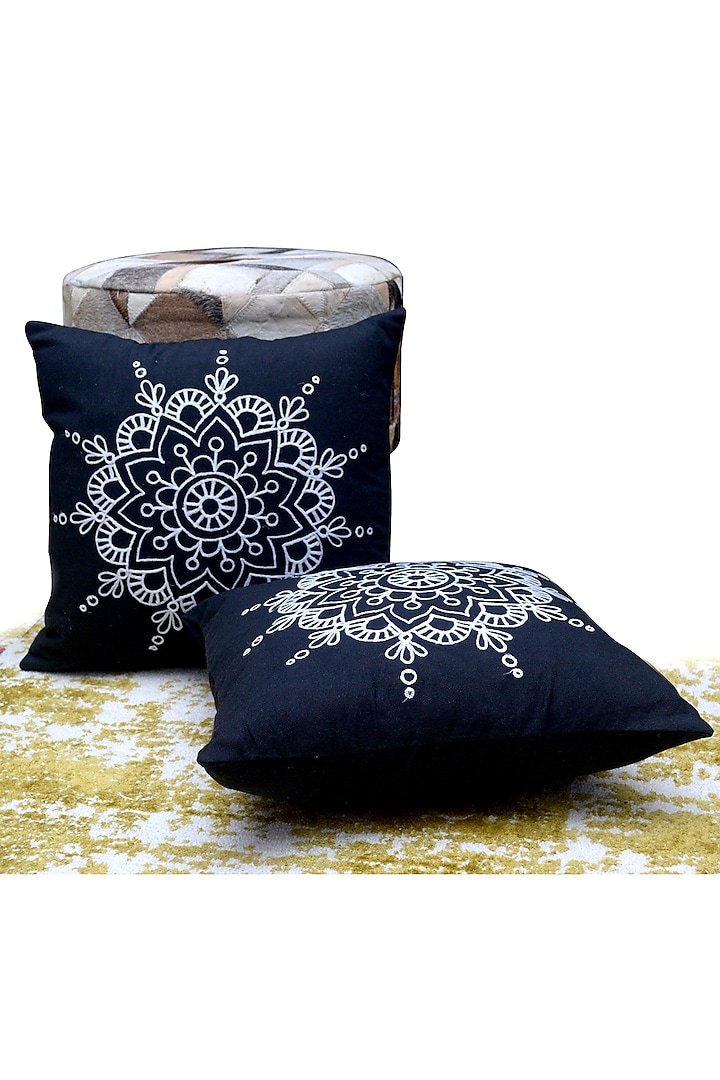 Navy Blue Embroidered Pillow Cover by Kalakari Home